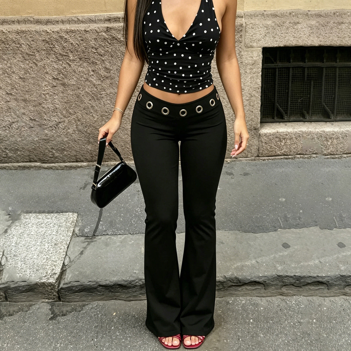 Damen-Bootcut-Hose mit hohem Stretchanteil und ausgestelltem Bein