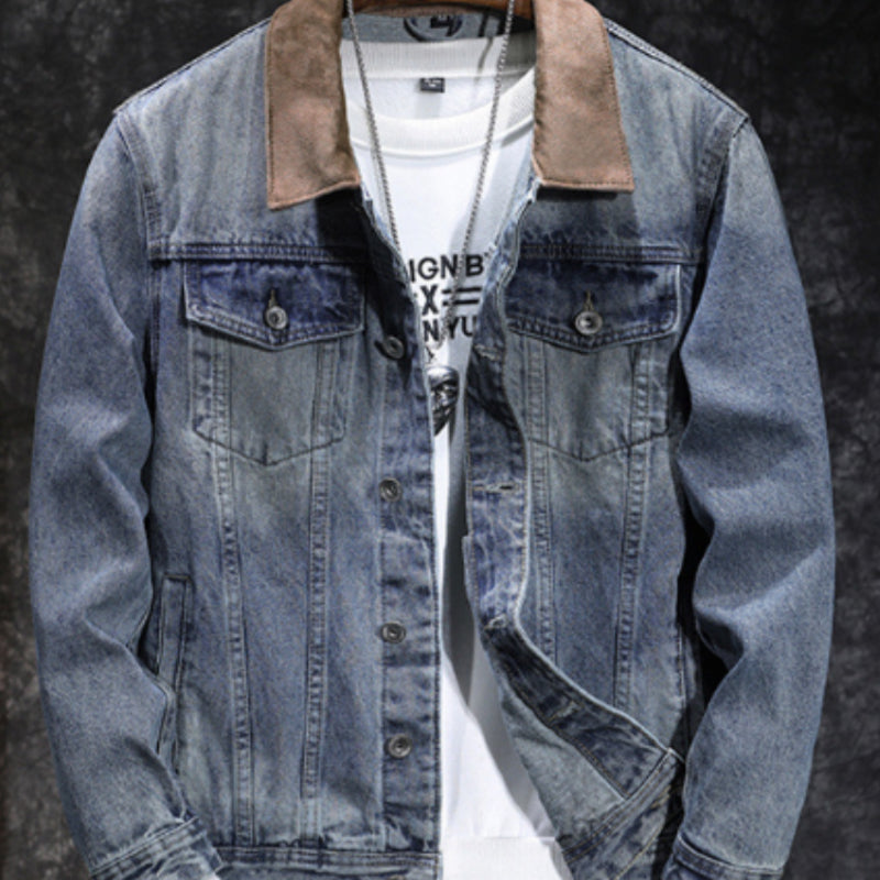 Herren-Retro-Jeansjacke mit Wildleder-Kragen