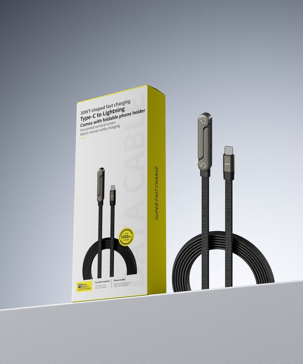 Câble de charge rapide avec support de téléphone pliable