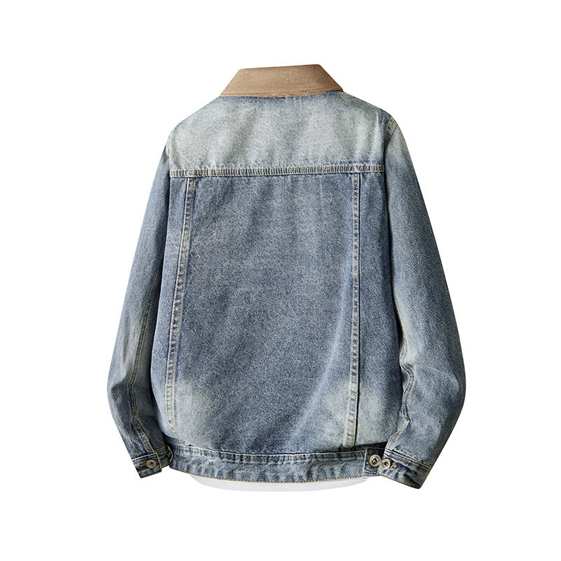 Herren-Retro-Jeansjacke mit Wildleder-Kragen