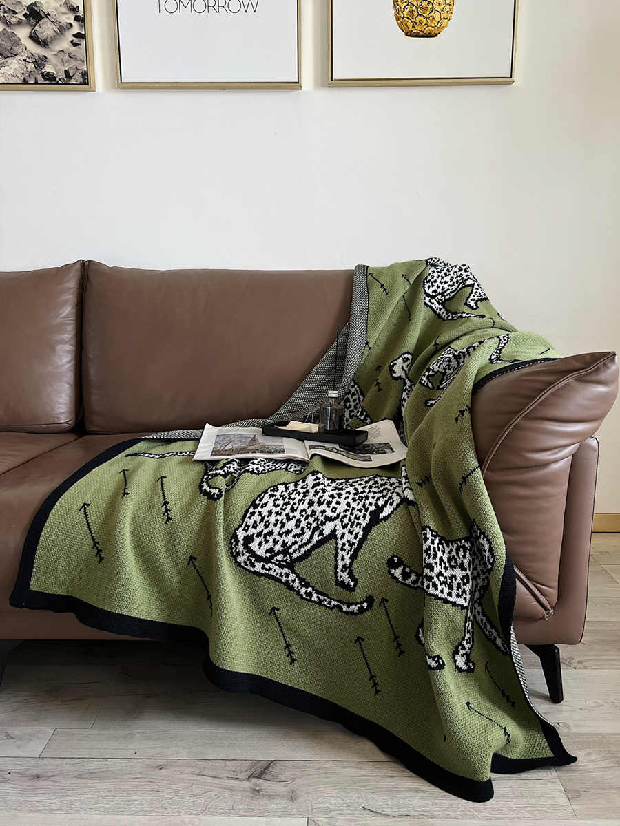 Green Knitted Throw Blanket