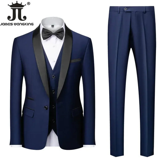 Men's 3-Piece Polyester Viscose Formal Suit – Blazer, Vest & Pants