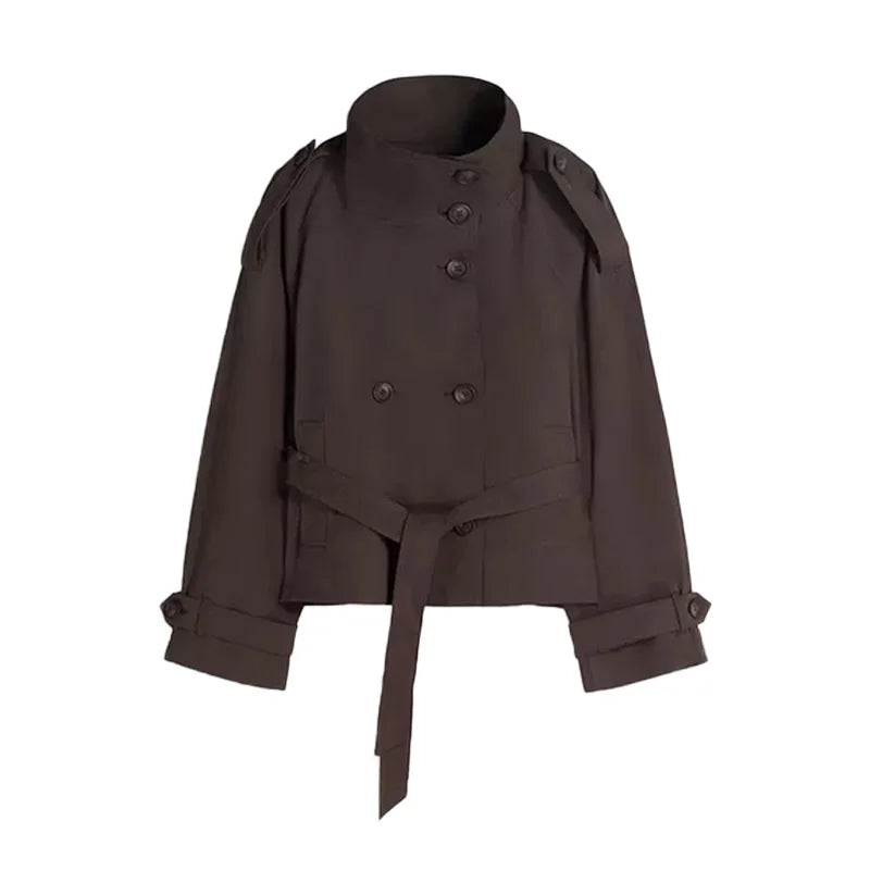 Damen-Trenchcoat zum Schnüren – Stehkragen, zweireihig