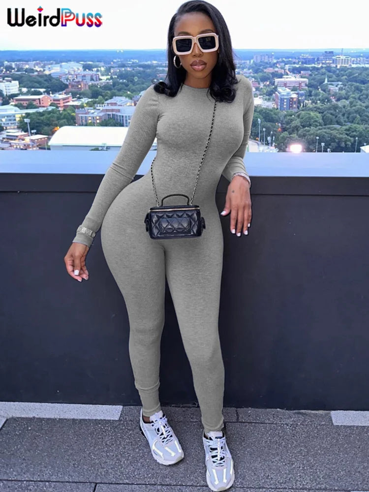 Combinaison décontractée, extensible et ajustée, à manches longues, pour femme, style fitness, streetwear simple et sportive, idéale pour l'automne.