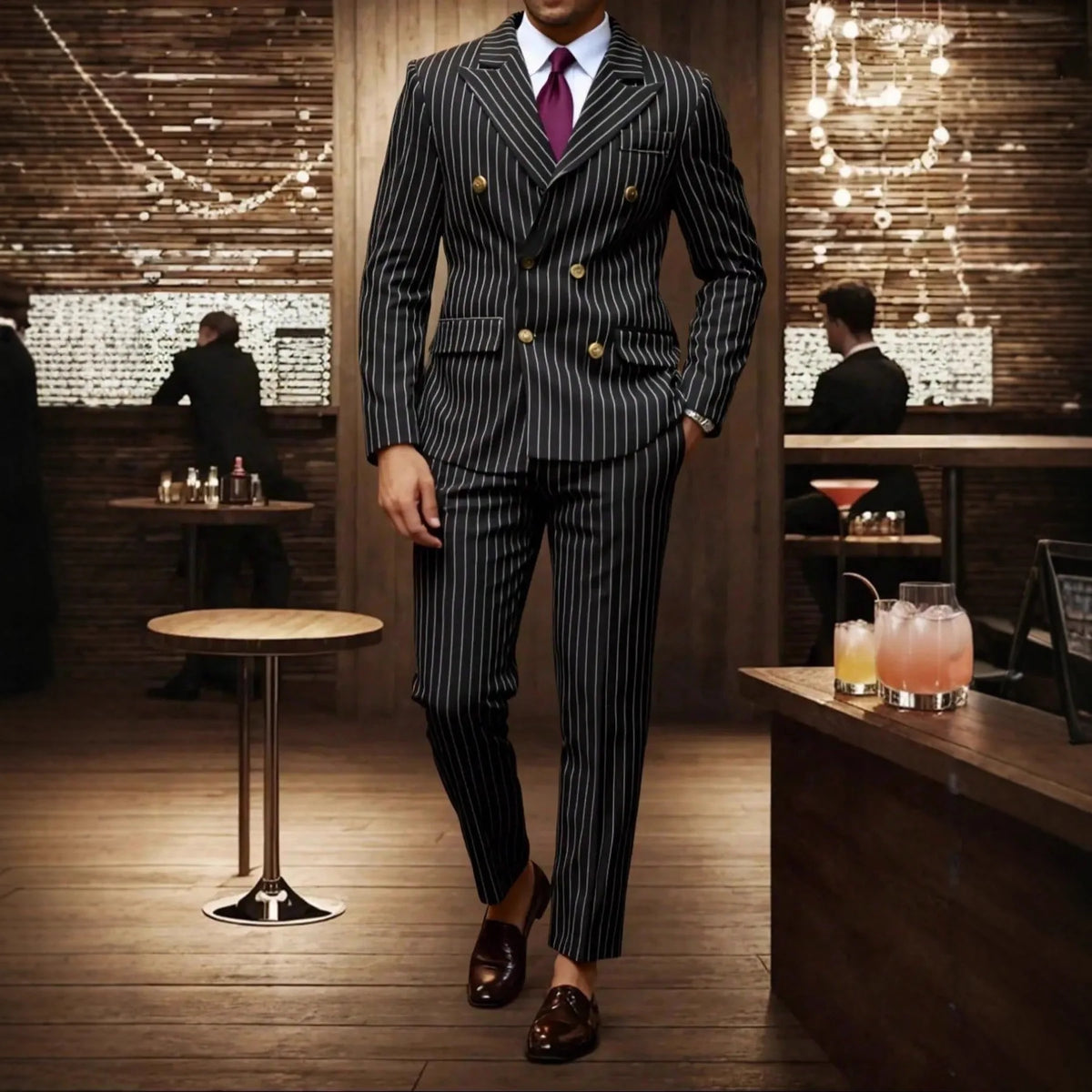 Brown Striped Two-Piece Suit