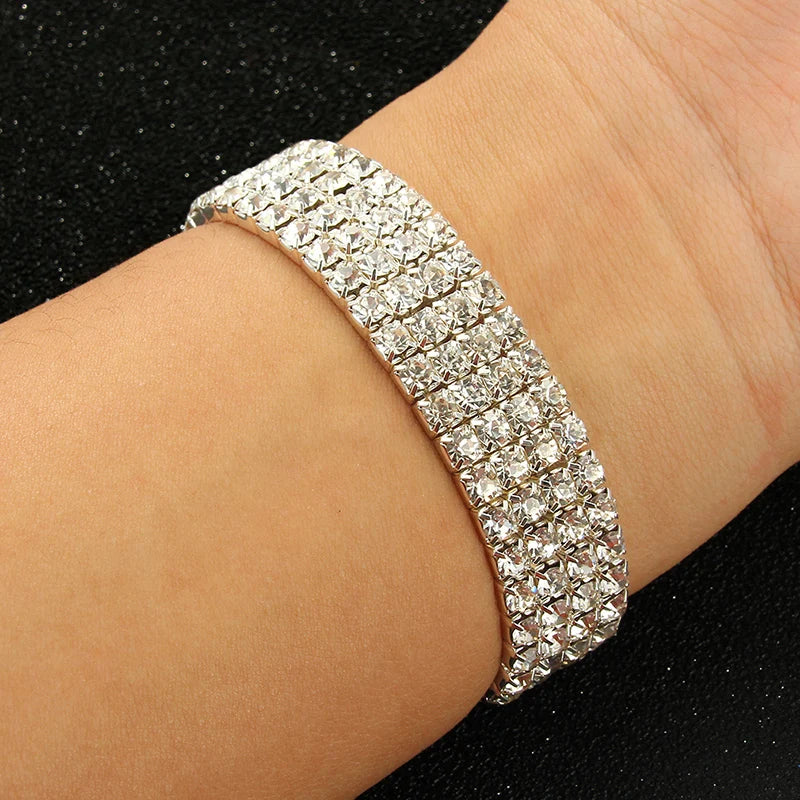Mehrteilige silberfarbene Strass-Armbänder & Reifen, Braut-Armband, dehnbares Armband für Damen, Schmuck