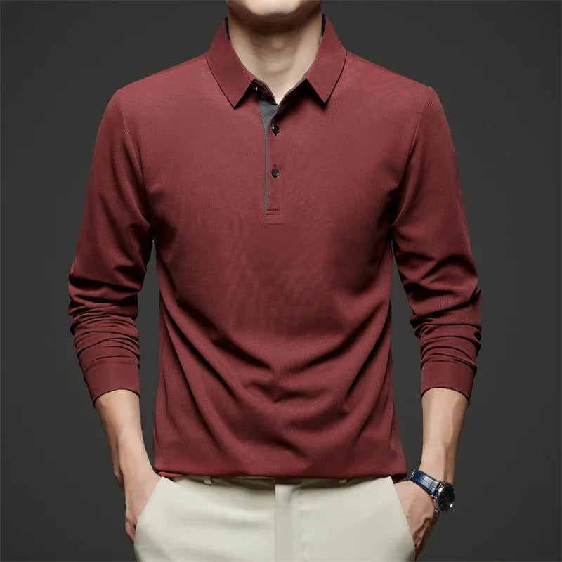 Men's Business Casual Long Sleeve Polo Shirt