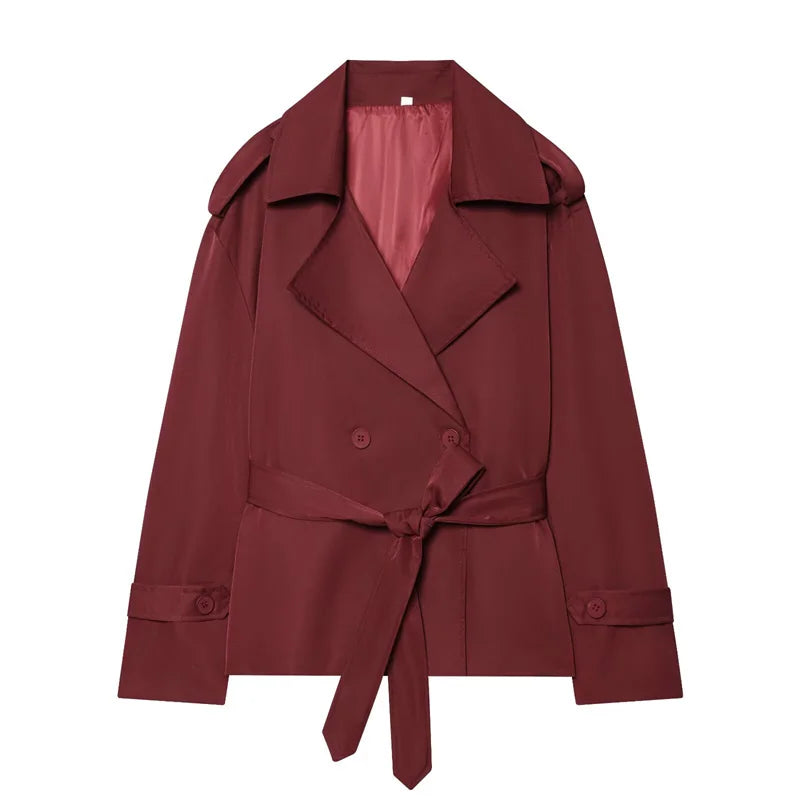 Women's Belted Short Trench Coat – Long Sleeve