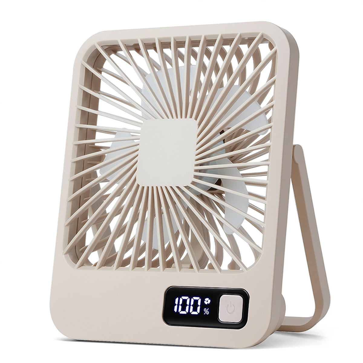 Folding Desk Fan with Power Display, 5 Speeds (USB Rechargeable)