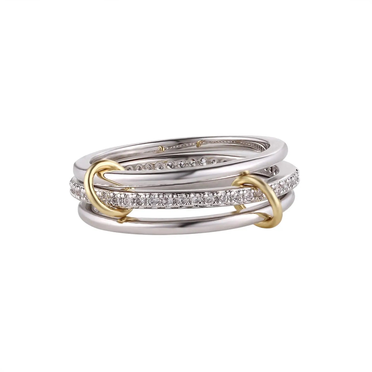 Lot de 4 bagues empilables pour femme en plaqué or 18k, argentées et dorées, ornées de zircons étincelants, bijoux de fête