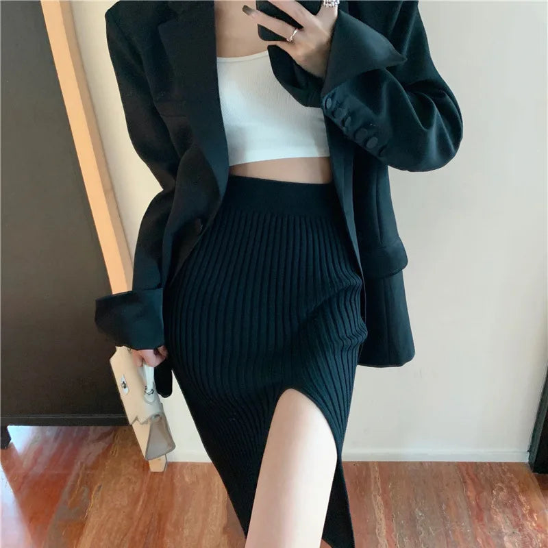 Women's Slim Fit Knitted Dress – High Waist