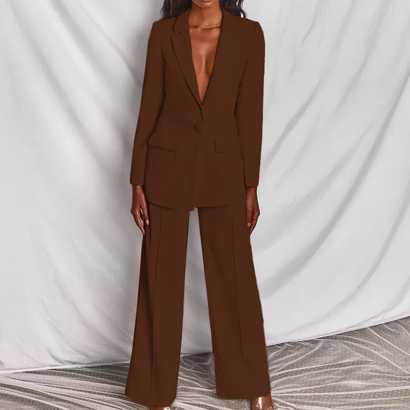 Completo tailleur da donna stile Western composto da blazer e pantaloni, abbigliamento professionale da lavoro