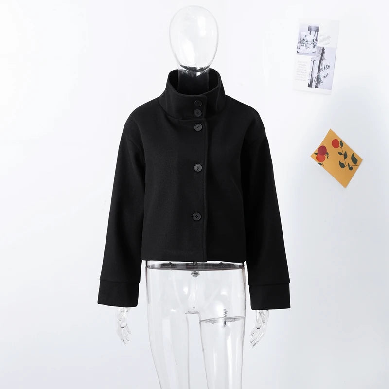 Women's Short Coat – Stand Collar, Full Sleeve, Zipper