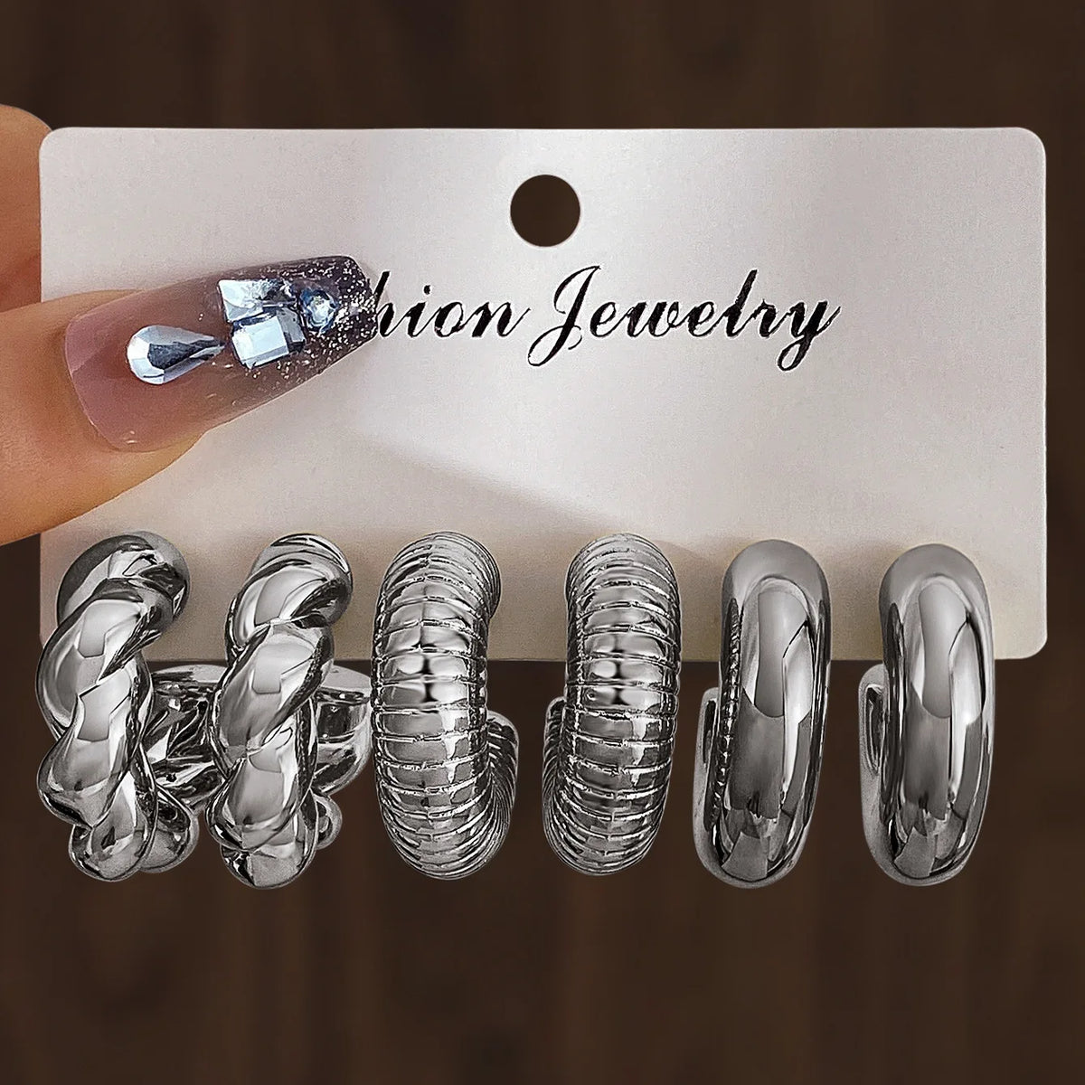 6-tlg. Edelstahl-Wassertropfen-Creolen-Set für Damen, europäischer und amerikanischer minimalistischer glatter Kreis-Ohrring-Schmuck