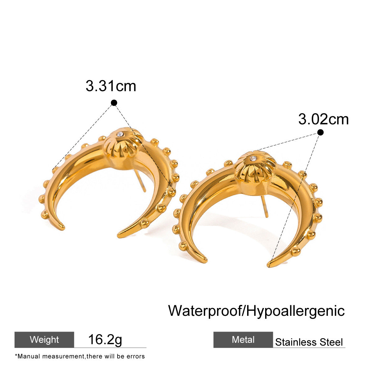 Boucles d'oreilles puces Double-C avec zirconium, acier inoxydable