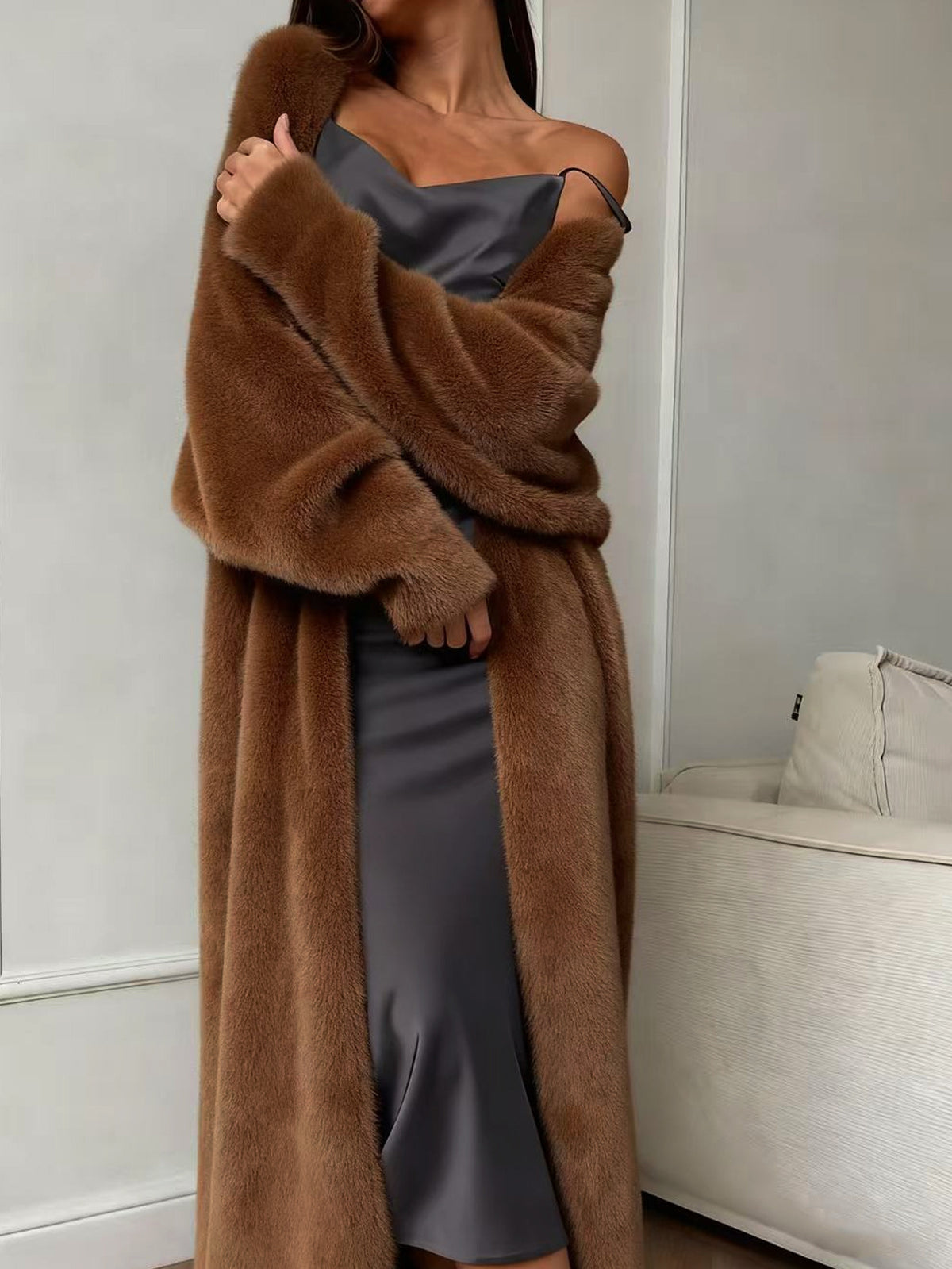 Women's Faux Mink Long Knit Cardigan
