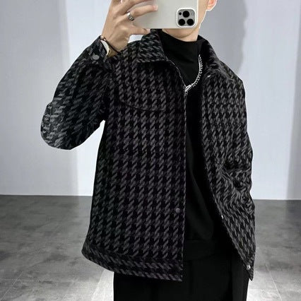 Blazer slim-fit da uomo a motivo pied-de-poule