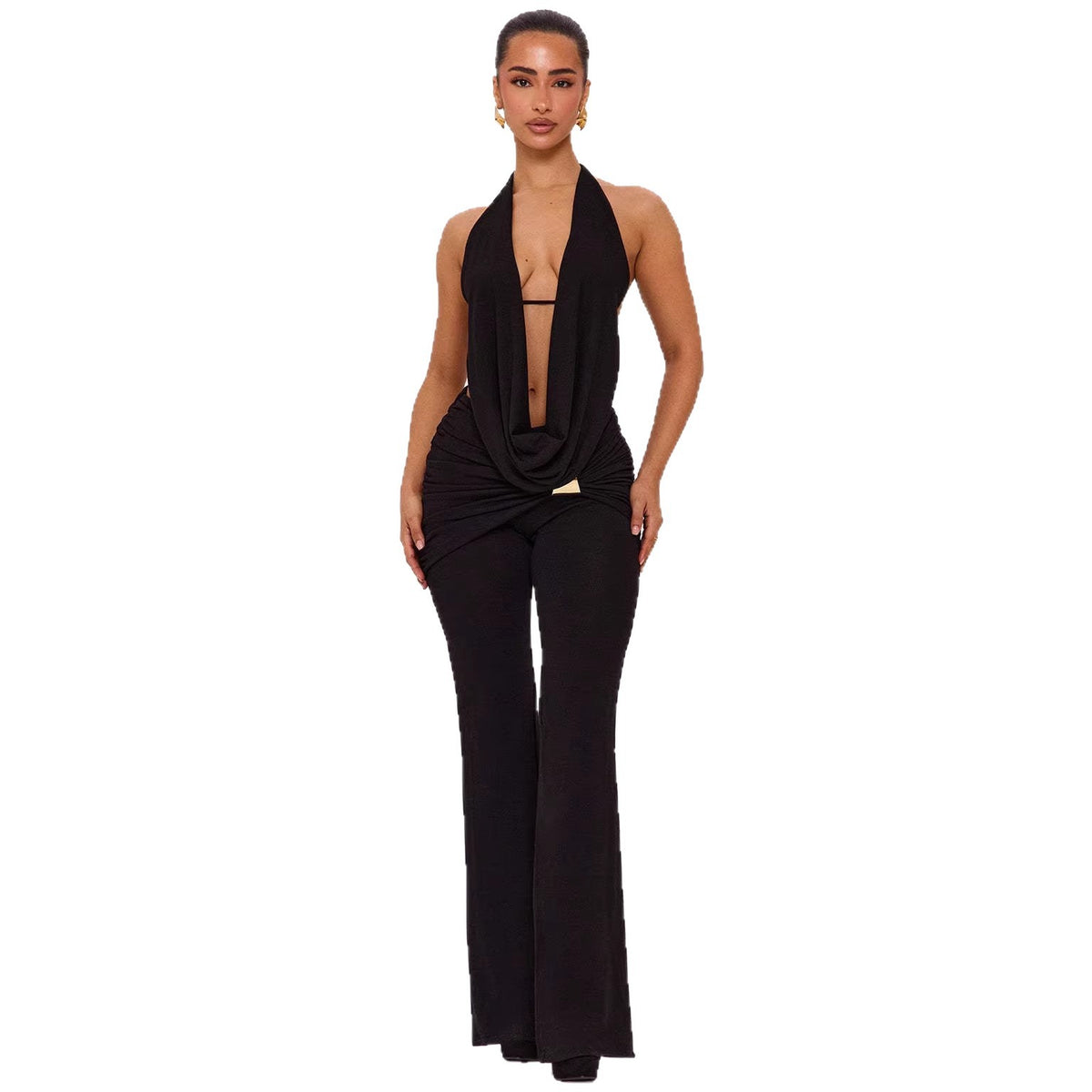 Conjunto de Duas Peças de Top com Decote em V e Calças para Mulher