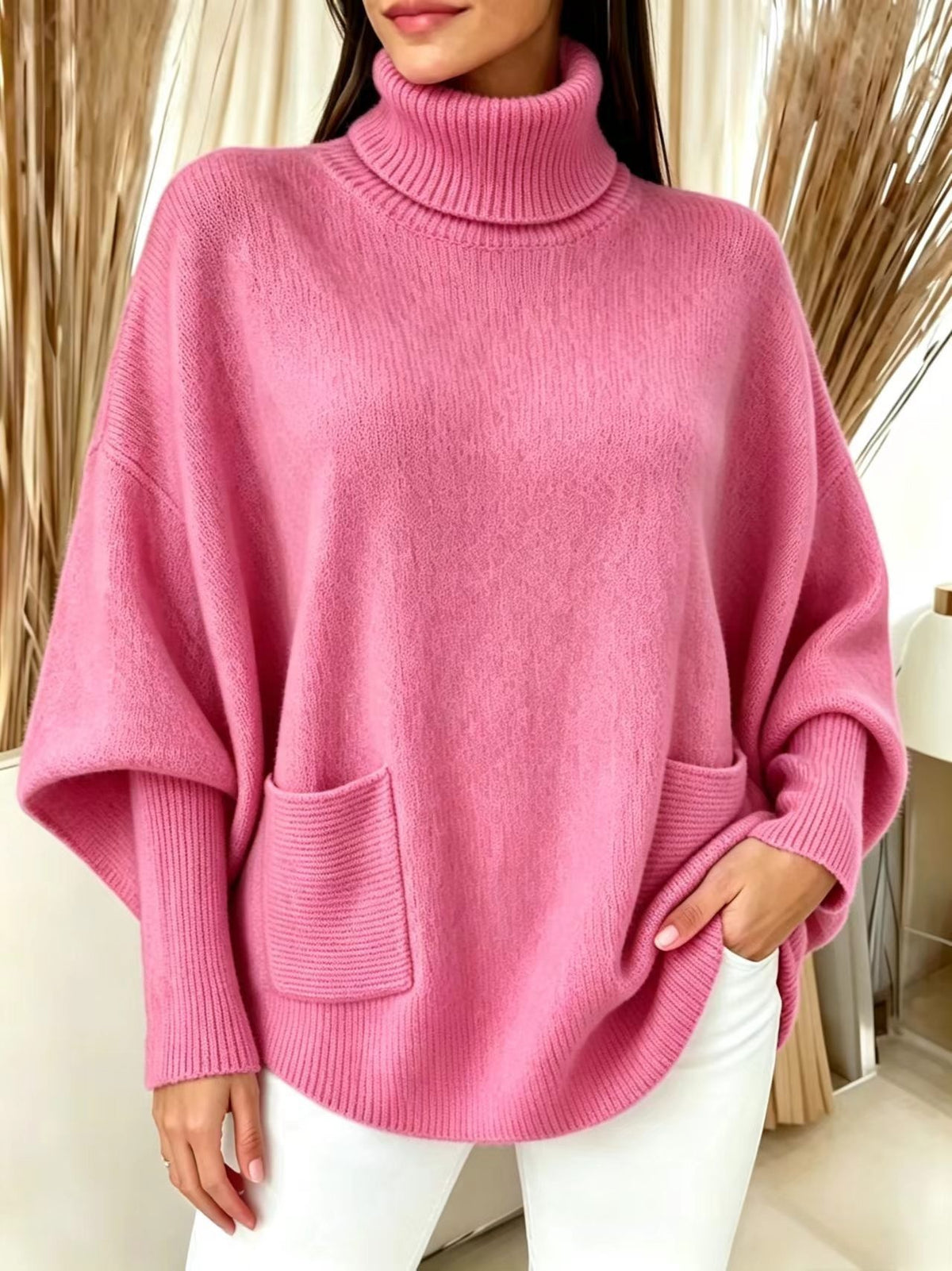 Damen-Rollkragenpullover, einfarbig