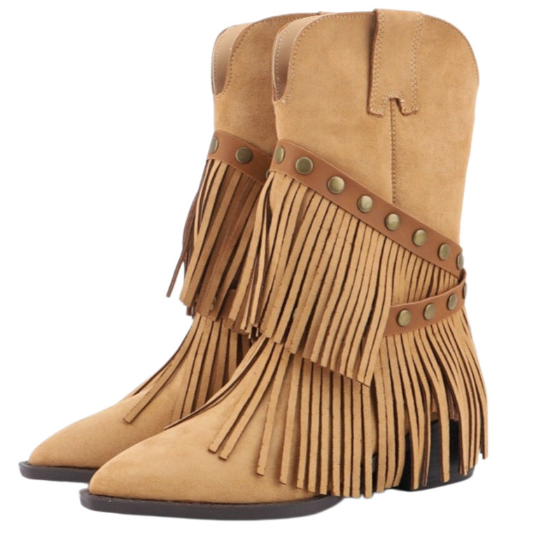 Botas de Camurça de Cano Médio para Mulher, Salto Largo