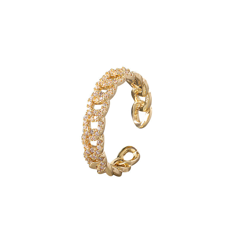 Anillo de circonita con incrustaciones de cobre popular para mujer, joya de mano personalizada y moderna estilo ins