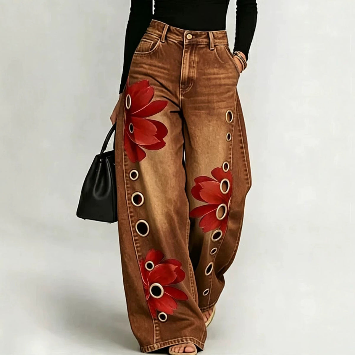 Damesjeans met print en wijde pasvorm