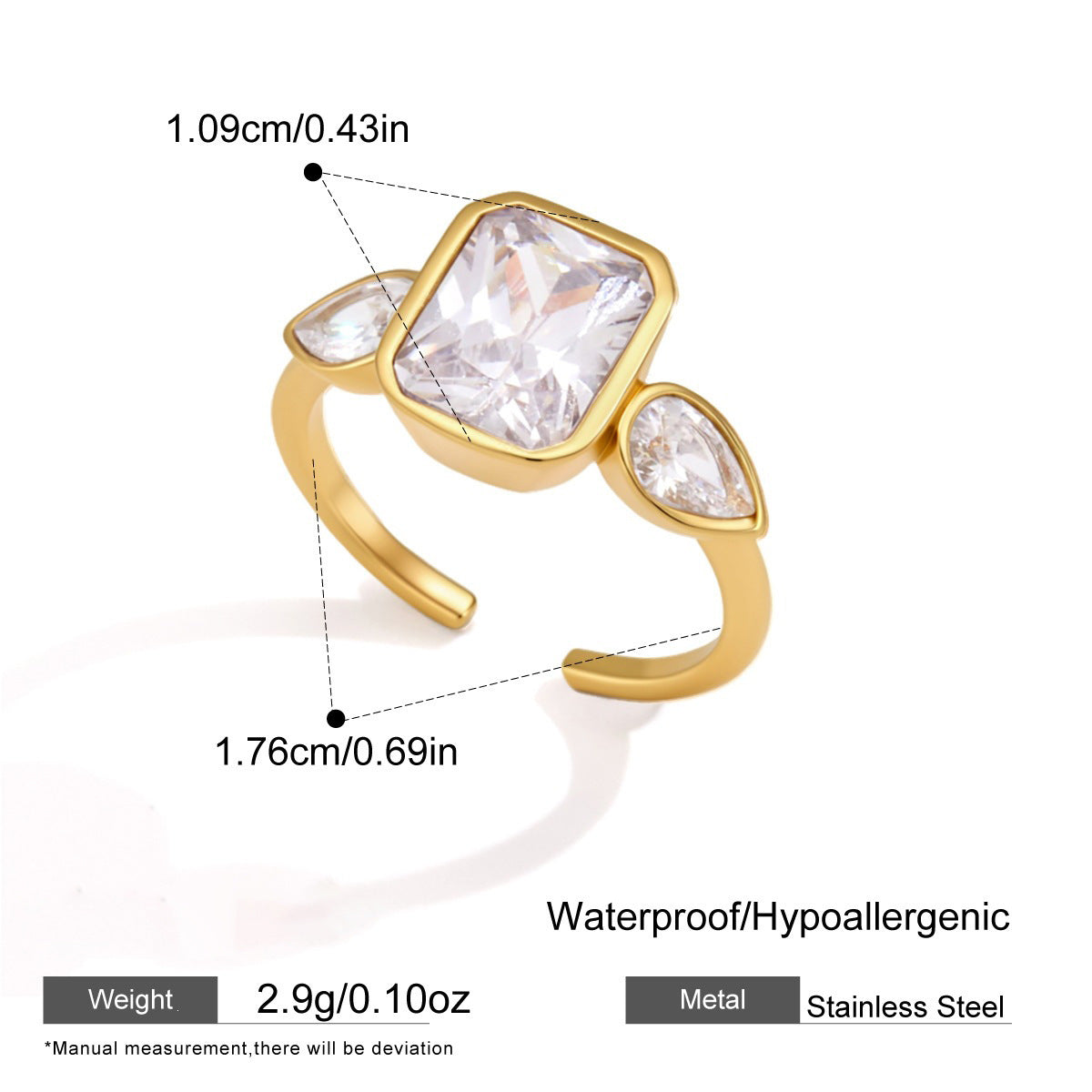 Anello minimalista con zircone, acciaio inossidabile