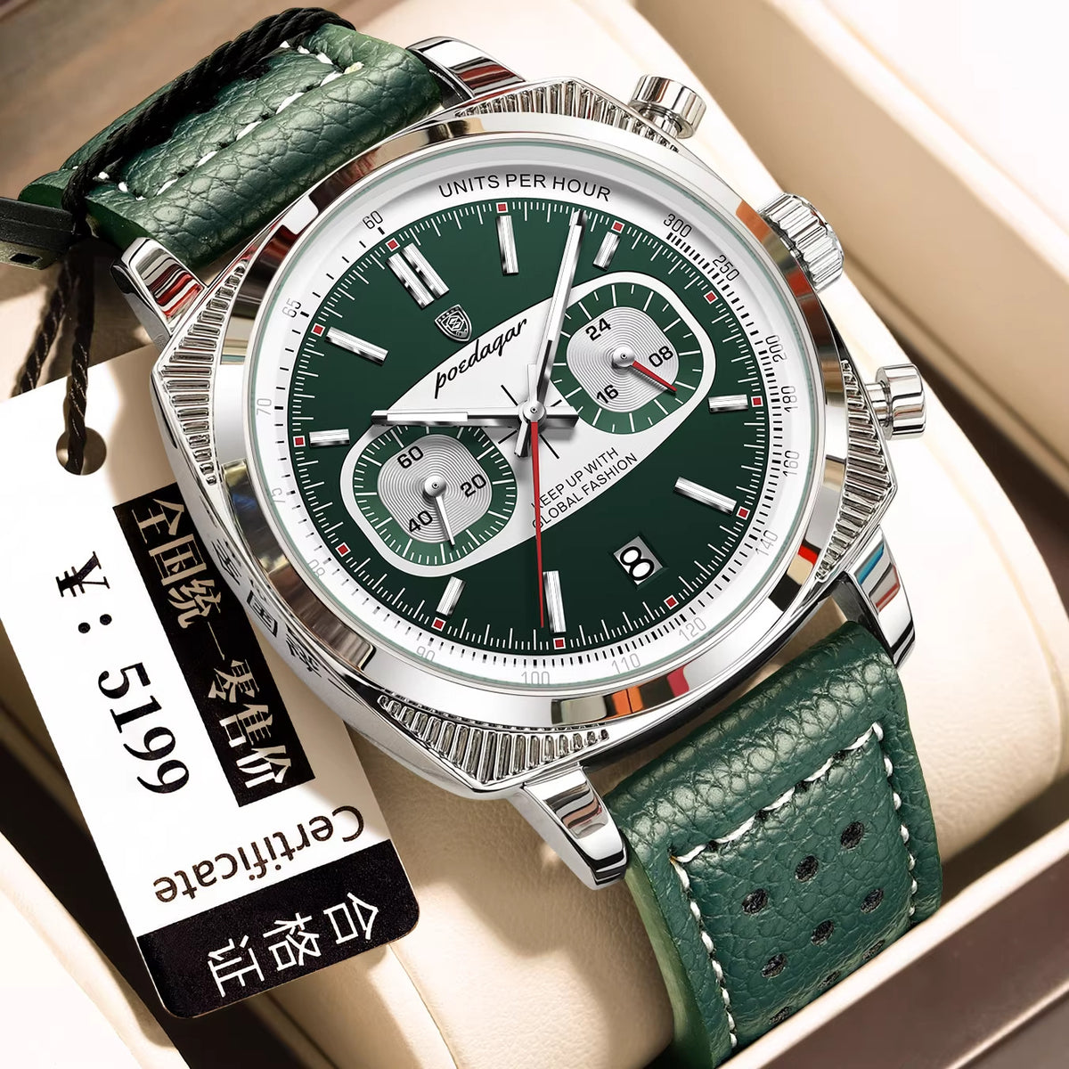 Multifunktionsuhr für Herren mit Lederarmband