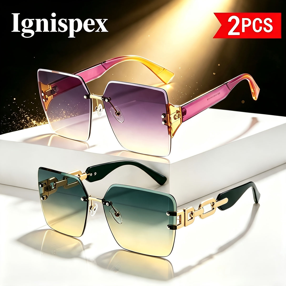 Óculos de Sol Quadrados Sem Armação, Pack de 2, Lentes Degradê