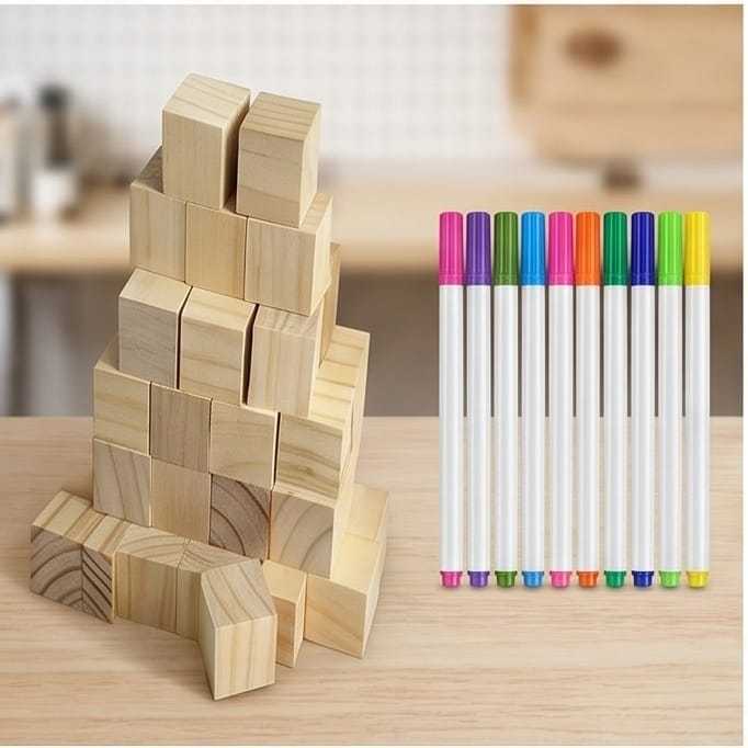 Acrylic Marker Set with 30 Wood Blocks