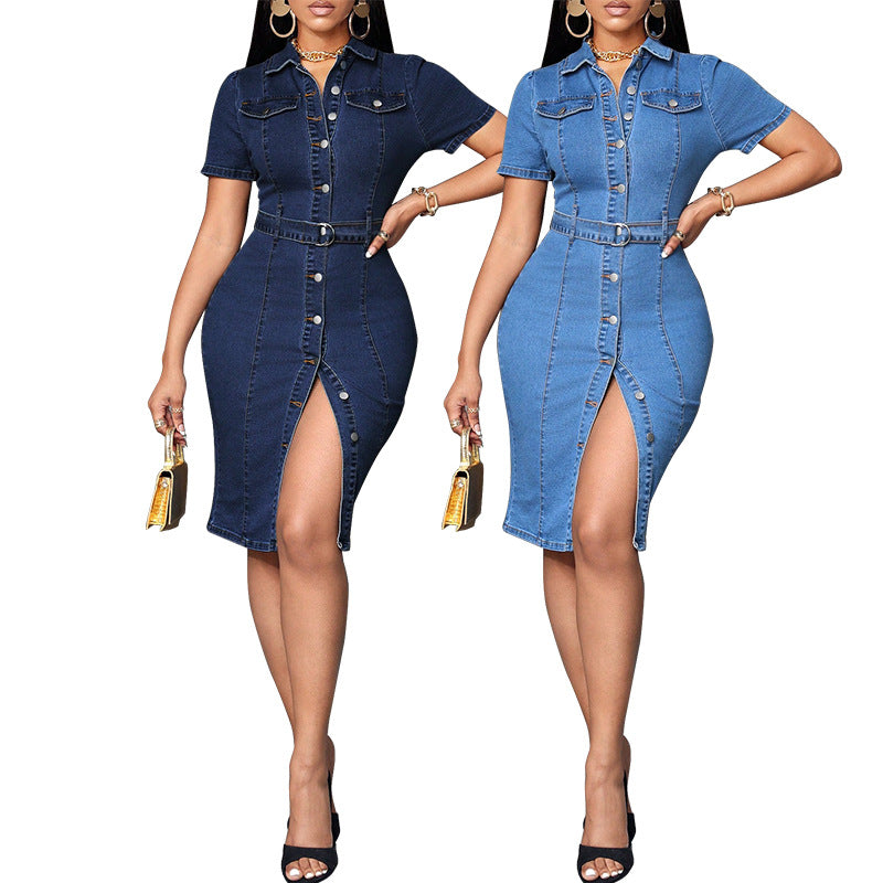 Women's Button-Front Denim Midi Dress