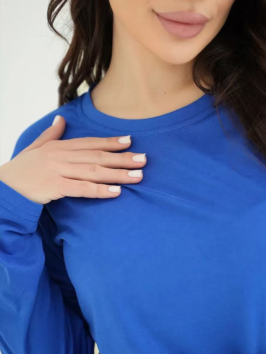 Ensemble haut et pantalon décontracté coupe ajustée de couleur unie