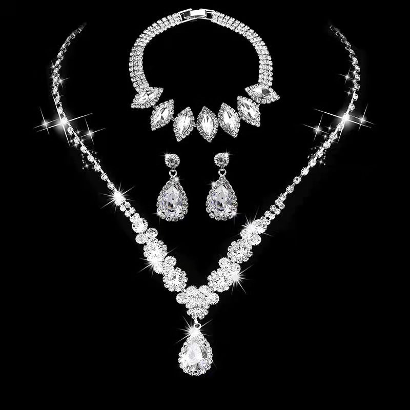 Conjunto de Joias de Noiva com Strass em Forma de Lágrima