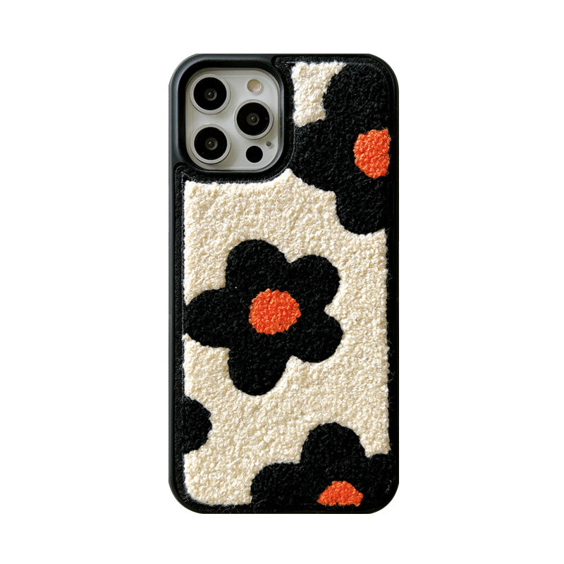 Étuis de téléphone portable en peluche à fleurs pour femmes automne et hiver