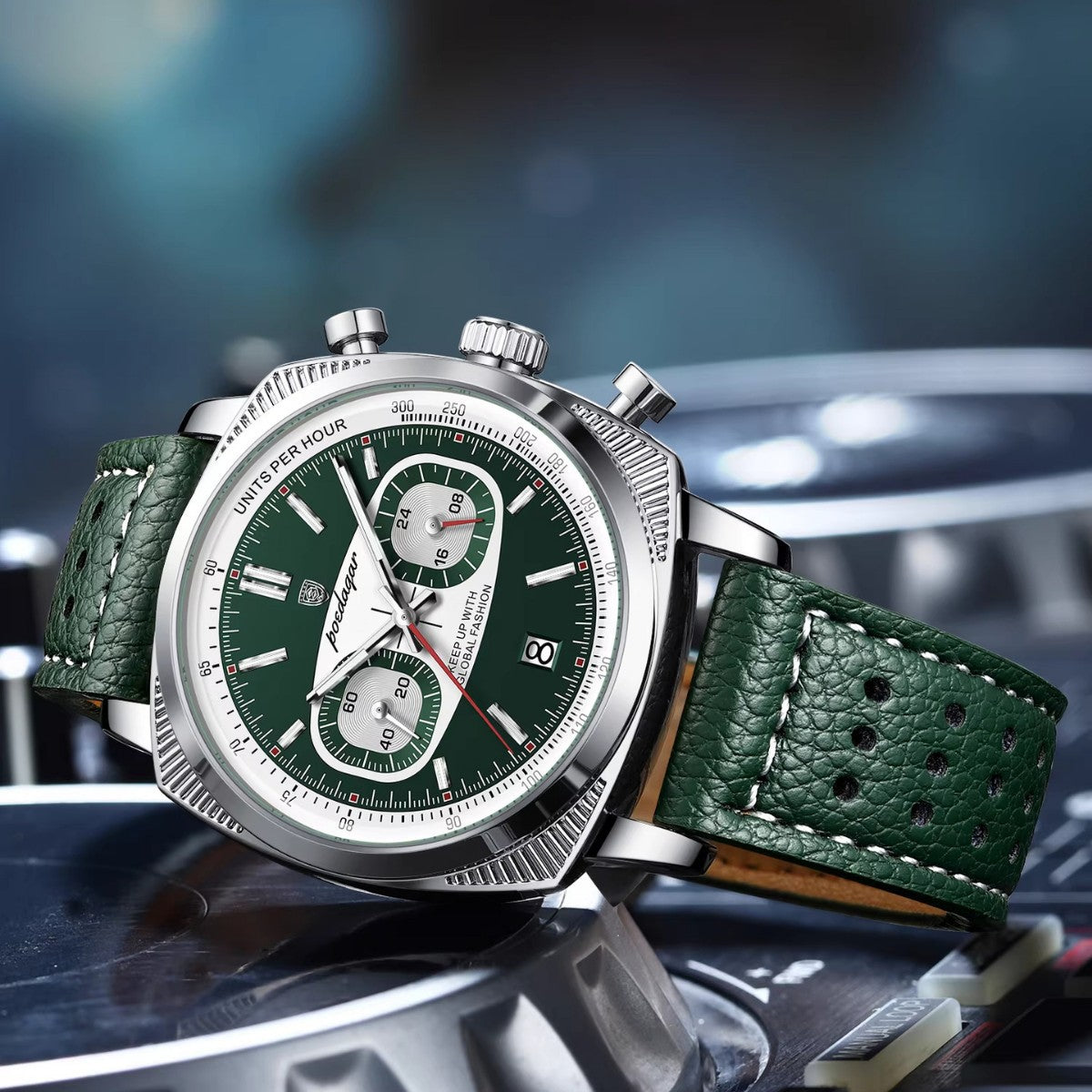 Multifunktionsuhr für Herren mit Lederarmband