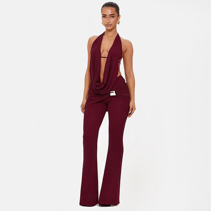 Conjunto de Duas Peças de Top com Decote em V e Calças para Mulher