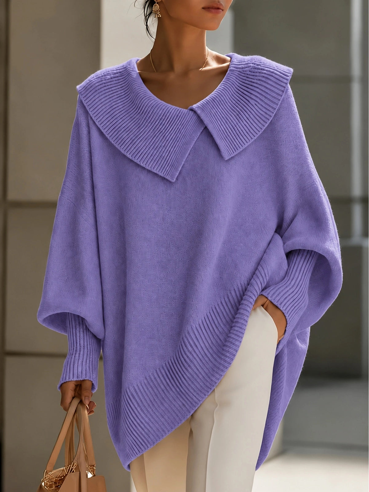 Pull en maille à col en V coupe ample pour femme