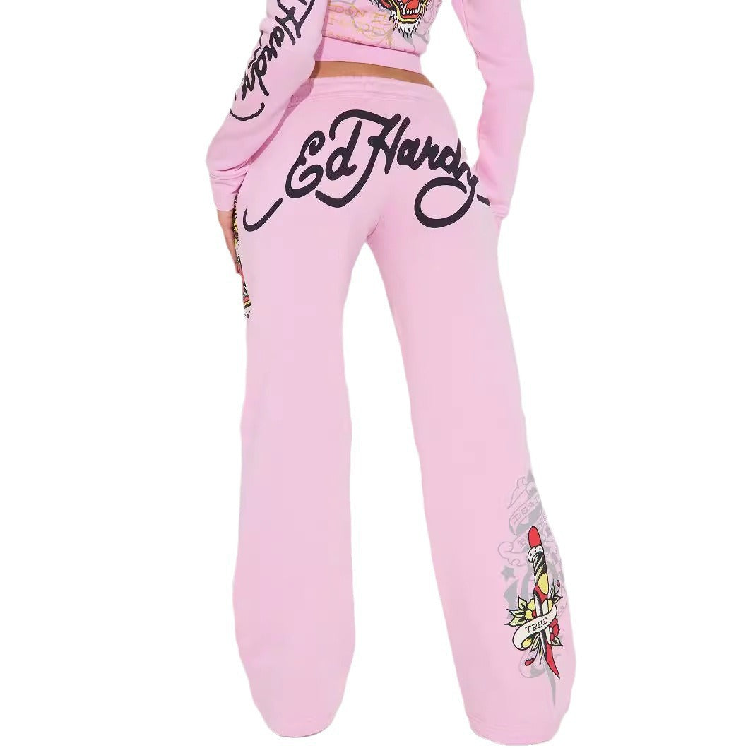 Conjunto de blusa estampada de manga larga y pantalón para mujer
