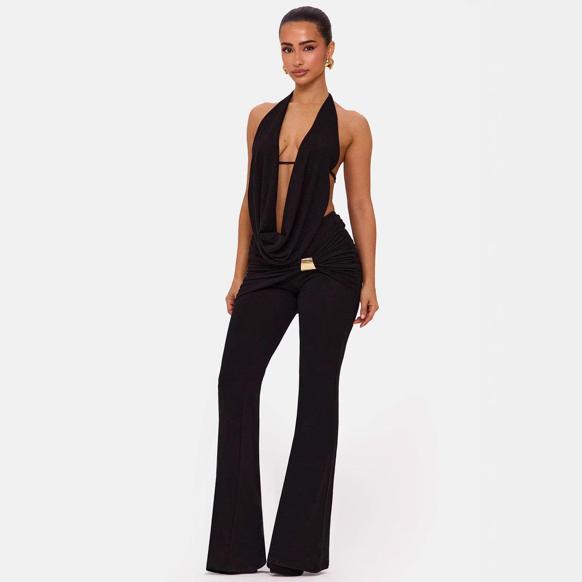 Conjunto de Duas Peças de Top com Decote em V e Calças para Mulher