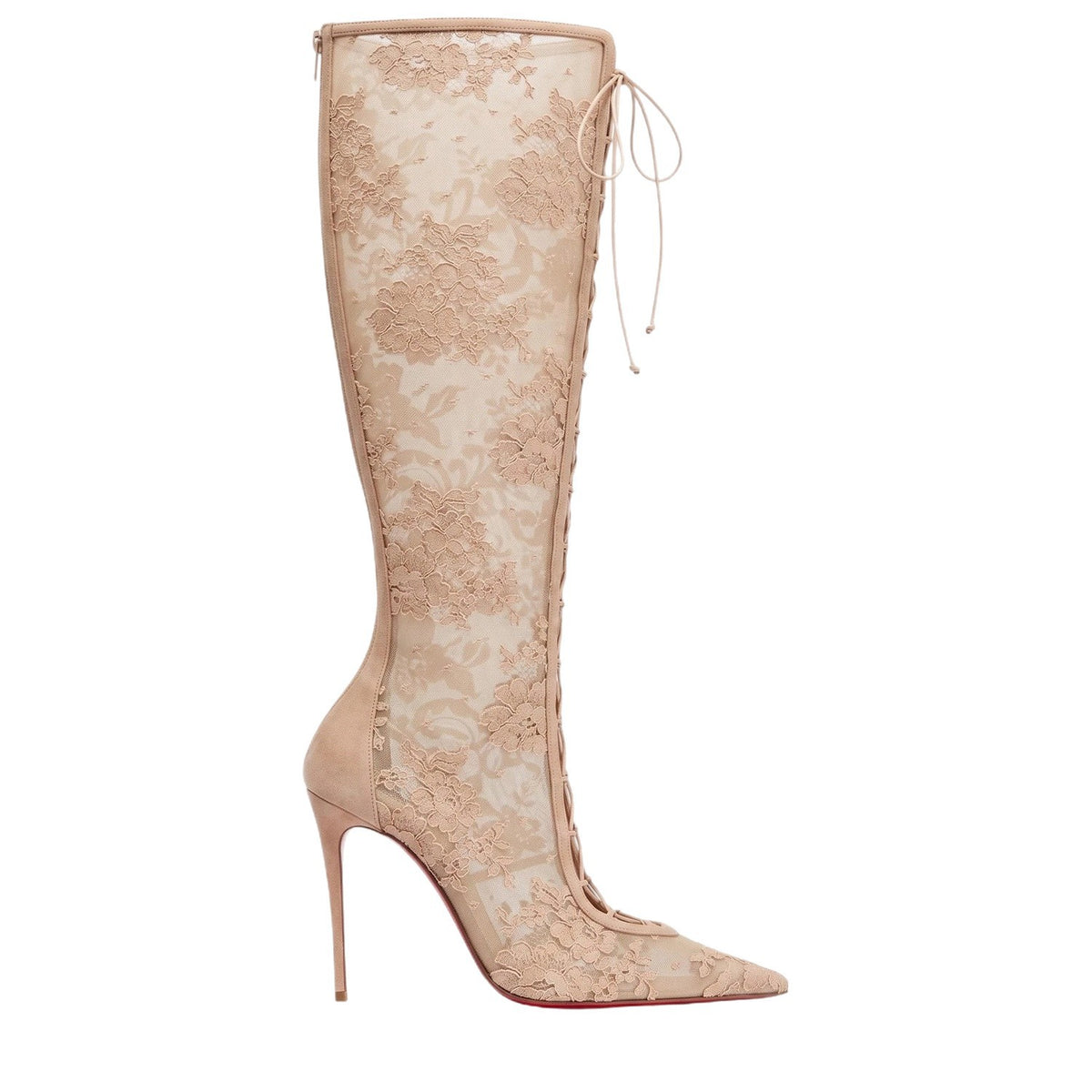 Botas de salto agulha em renda acima do joelho para mulher