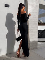Off-shoulder midi-jurk met aansluitende pasvorm