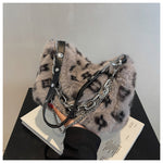 Winter Plush Bags Chain Shoulder Bag Women Flowers Print Handbags