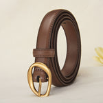 New Women's Top Layer Belt Retro Alloy Pin Buckle Leather Belt Niche Design for Jeans Belt