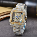 Men's Square Stone-Set Quartz Watch, Steel Band