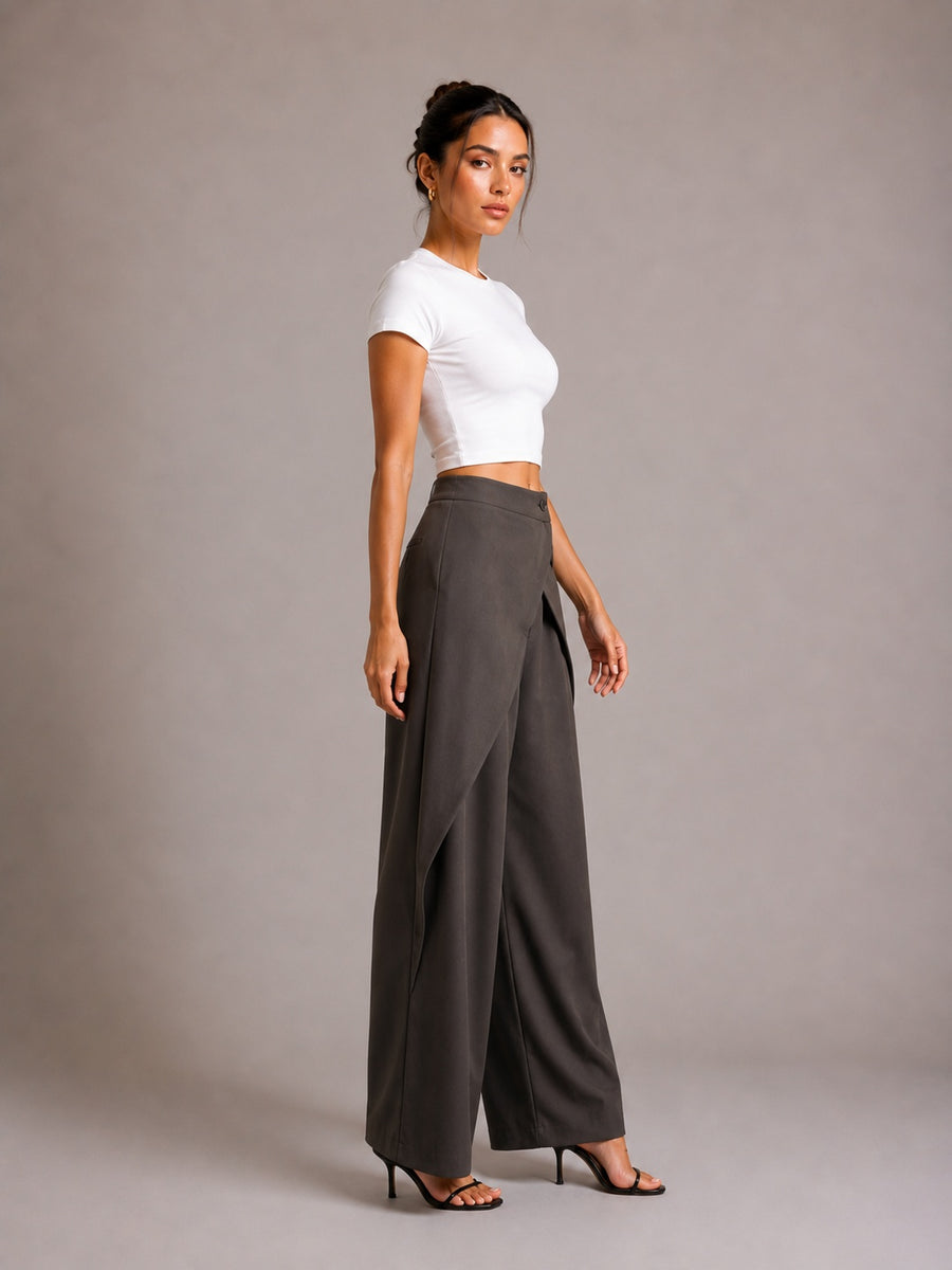 Women's Asymmetric Fold-Waist Wide Leg Pants
