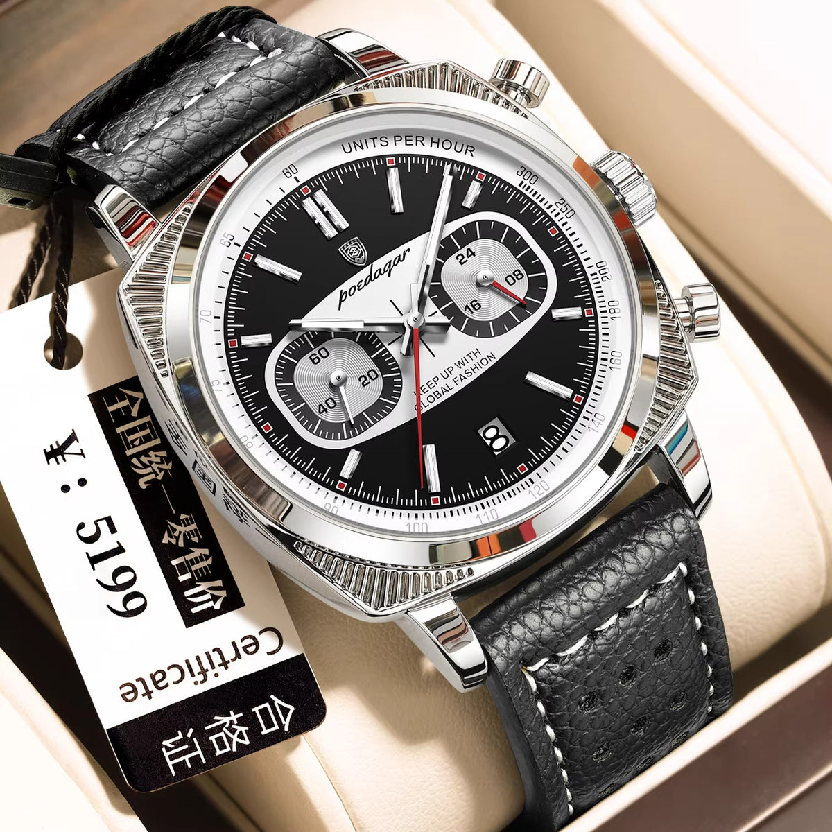 Multifunktionsuhr für Herren mit Lederarmband