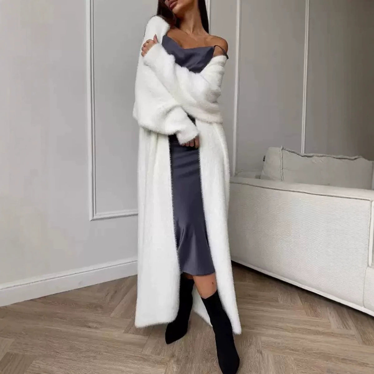 Women's Faux Mink Long Knit Cardigan