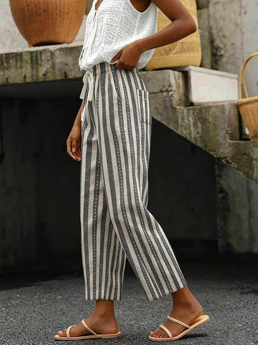 Pantaloni cropped a righe con coulisse