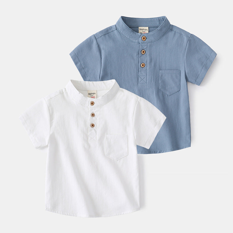 T-shirt a maniche corte con scollo a V da bambino, in cotone