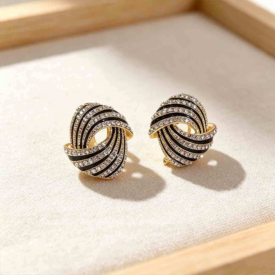 Oorbellen met zwart goud en oliedruppelspiraal, bezet met diamanten, oorbellen met Chanel-stijl strepen, elegant